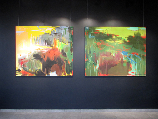 Gunas Millersones gleznu diptiha MICĒLIJS&nbsp; ( 2018-19 ) izstāde Talsu Galvenajā bibliotēkā MYCELIA&nbsp; I-II ( 2018-19 ). Exhibition in Talsi Main Library, Latvia